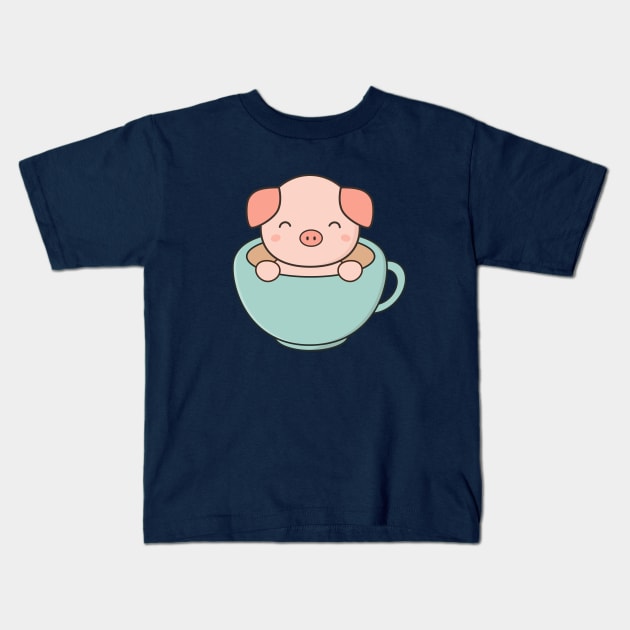 Kawaii Cute Pig Kids T-Shirt by happinessinatee